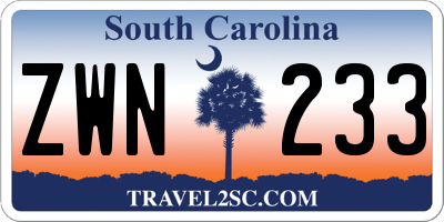 SC license plate ZWN233