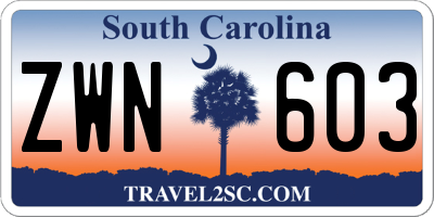 SC license plate ZWN603
