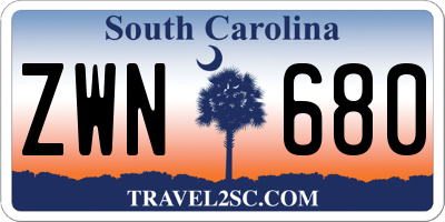 SC license plate ZWN680