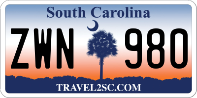 SC license plate ZWN980