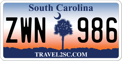 SC license plate ZWN986