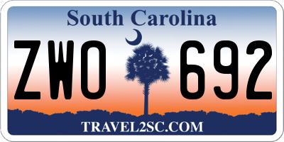 SC license plate ZWO692