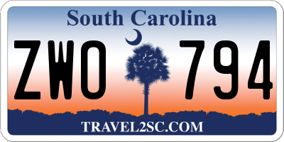 SC license plate ZWO794