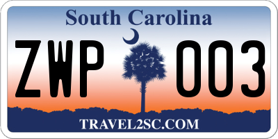 SC license plate ZWP003