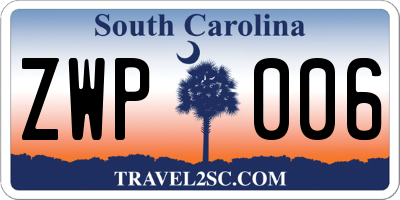 SC license plate ZWP006