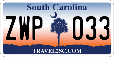 SC license plate ZWP033