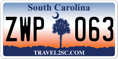 SC license plate ZWP063