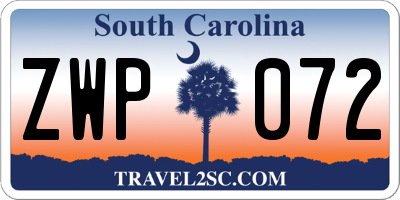 SC license plate ZWP072