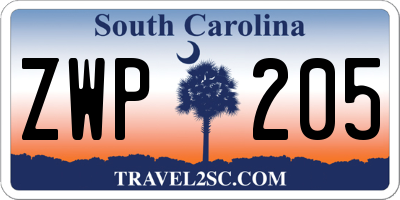 SC license plate ZWP205