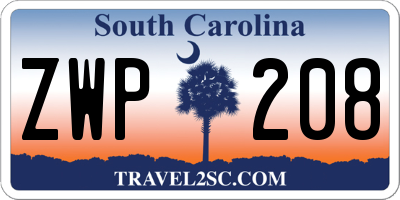SC license plate ZWP208