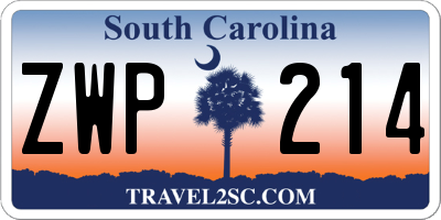 SC license plate ZWP214