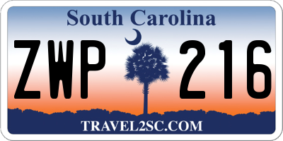 SC license plate ZWP216