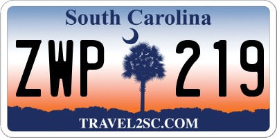 SC license plate ZWP219