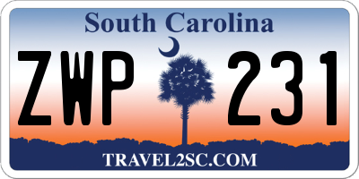 SC license plate ZWP231