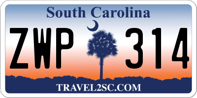 SC license plate ZWP314