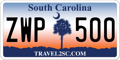 SC license plate ZWP500