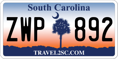 SC license plate ZWP892
