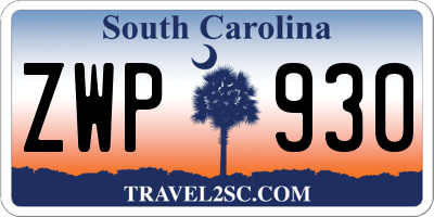 SC license plate ZWP930