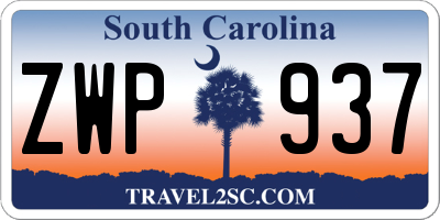 SC license plate ZWP937