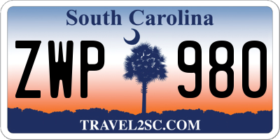 SC license plate ZWP980