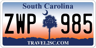 SC license plate ZWP985