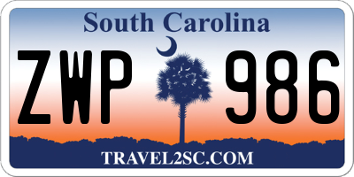 SC license plate ZWP986