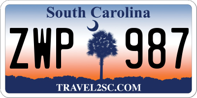 SC license plate ZWP987