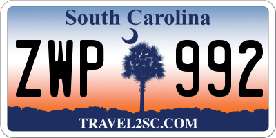 SC license plate ZWP992