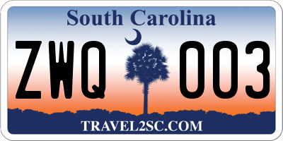 SC license plate ZWQ003