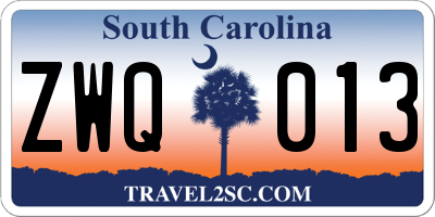 SC license plate ZWQ013