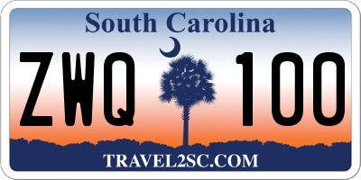 SC license plate ZWQ100