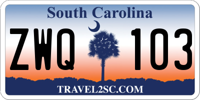 SC license plate ZWQ103