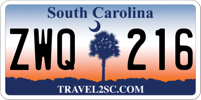 SC license plate ZWQ216