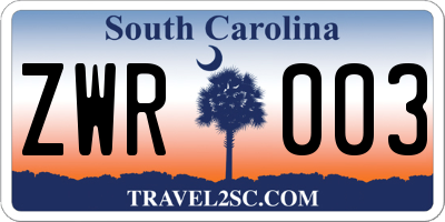SC license plate ZWR003