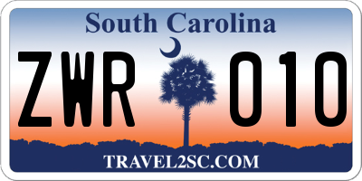 SC license plate ZWR010