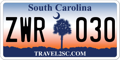 SC license plate ZWR030