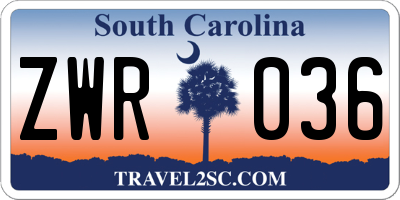 SC license plate ZWR036