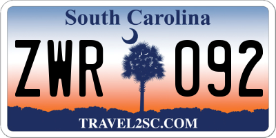 SC license plate ZWR092