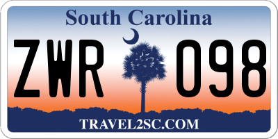 SC license plate ZWR098