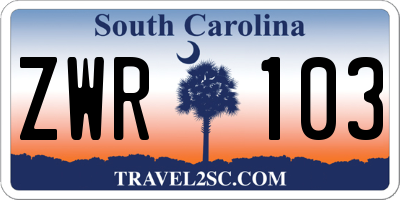SC license plate ZWR103