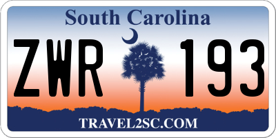 SC license plate ZWR193