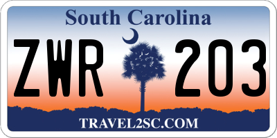 SC license plate ZWR203