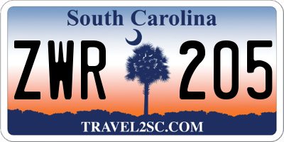 SC license plate ZWR205