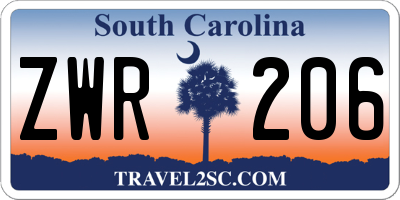 SC license plate ZWR206