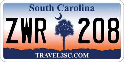 SC license plate ZWR208