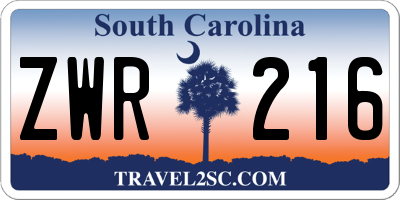 SC license plate ZWR216