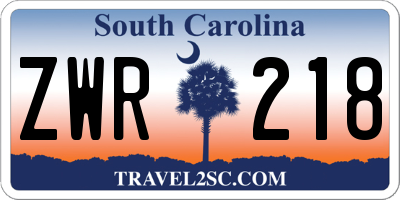 SC license plate ZWR218