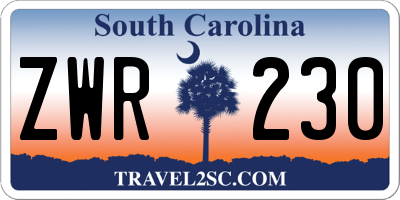 SC license plate ZWR230
