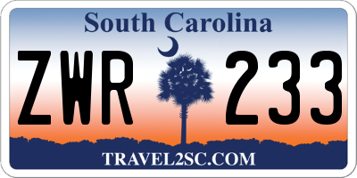 SC license plate ZWR233
