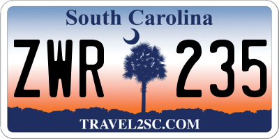 SC license plate ZWR235